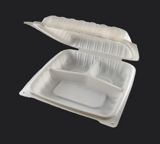 8" 3 Compartment Hinged Container - Square